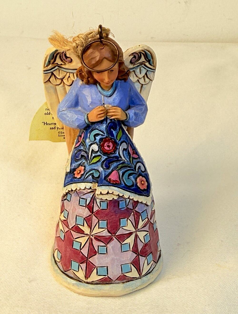 Jim Shore Heartwood Creek Quilting Angel Figurine Hand Painted Resin Signed 2016